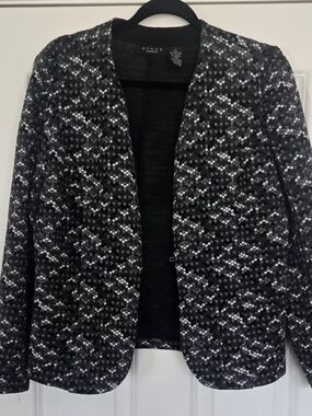 Grace Business Open Front Black and Grey Textured Jacket, Size Large